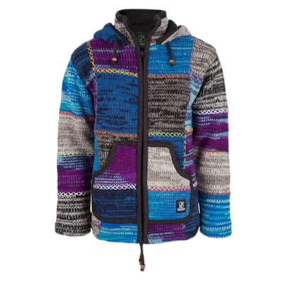 Gebreid Wollen Dames Vest van Schapenwol met Polyester Fleece voering en vaste capuchon met binnenkraag - SHAKALOHA - W Patch NH XL