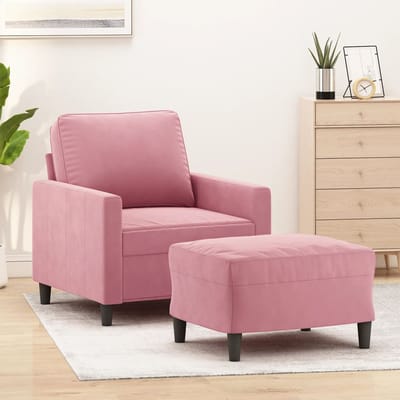 vidaXL - Fauteuil - met - voetenbank - 60 - cm - fluweel - roze