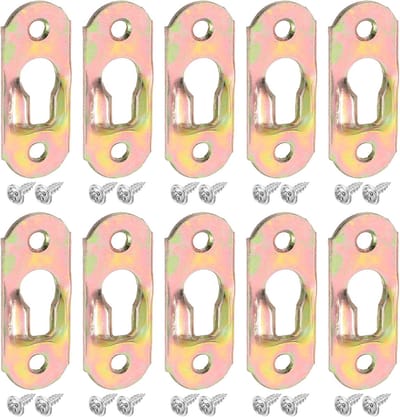 40 stuks sleutelgaten-fotolijsthangers, 37 x 14 mm, zwaar metaal, sleutelgat, ophangbeugels met schroeven, voor foto's en foto's, zink geel