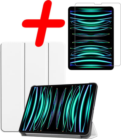 Hoesje Geschikt voor Apple iPad Pro (2022) - 11 inch - 4e generatie - Met Screenprotector - Trifold Bookcase - Hard Cover - Hardcover Book Case - Tablet Hoes - Wit