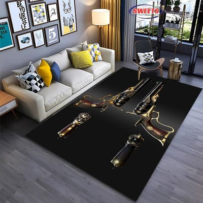 Wapen Thema Vloerkleed , Aanvalsgeweer Pistool Revolver Wapen Tapijt voor Woonkamer Slaapkamer Bank Deurmat Decoratie Antislip Vloermat Cadeaus 70x100cm (28x39in)