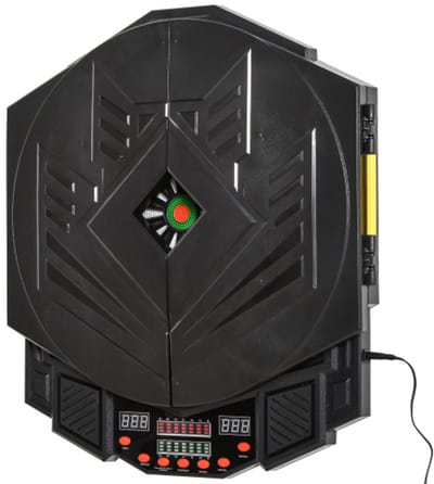 Elektronisch dartbord met deur, 216 spellen inclusief 4‑LED‑schermen en 12 pijlen, voor maximaal 8 spelers, ABS‑PP kunststof, zwart, 49 × 54,6 × 5,5 cm