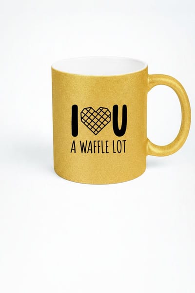 Gouden Glitter Mok 'I Waffle U A Waffle Lot' - Grappige Liefdesbeker met Wafelhart Design