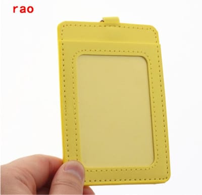 Badgehouder geel - Luxe kwaliteit Lederen materiaal - dubbele kaarthoezen SETS - ID Badge Case -  Clear Bank Credit Card Badge Houder - Badge accessoires