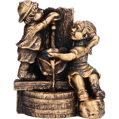 Petite Fille Garçon Jouant Eau Statue Sculpture Debout Résine Ornement de Jardin pour Décoration de Maison beige
