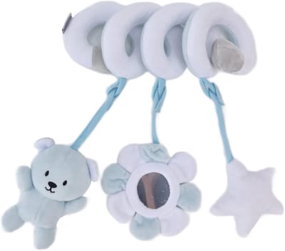 Zachte Pluche Dieren Speelgoed voor Baby's, Spiralen Activiteit Hangend Speelgoed, Geluidgevende Crib en Kinderwagen Speelgoed (Blauwe Beer)