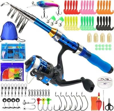 SnelShoppen - Telescopische Visset voor Kinderen - Carbon Fiber Visspullen - Compleet met Hengel, Spin Reel, Vislijn, Tackle, Opbergzak - 1.5m - Perfe