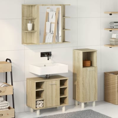 vidaXL - 3-delige - Badkamermeubelset - bewerkt - hout - sonoma - eikenkleurig