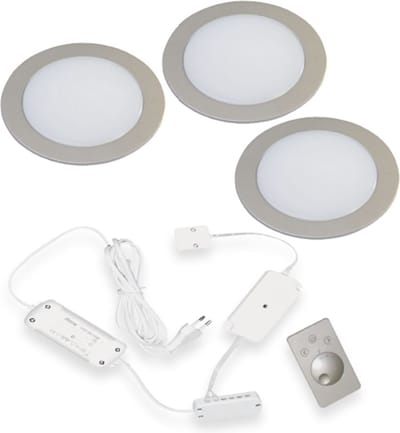 Hera FR-68 Dynamic Led set van 3 spots met dimmer inbouw 24V/4W Rvs-Look
