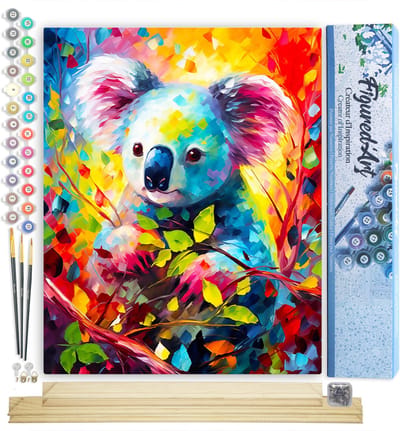 Figured'Art Schilderen op Nummer Volwassenen canvas Kleurrijke Abstracte Koala- Handwerk acrylverf Kit DIY Compleet - 40x50cm met DIY houten lijst