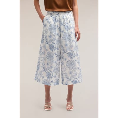 Motivi Cropped Cotton Trousers With Floral Embroidery Light Blue Size: 38 | Wide-Leg & Flared Pants Outlet | Dames | Wit