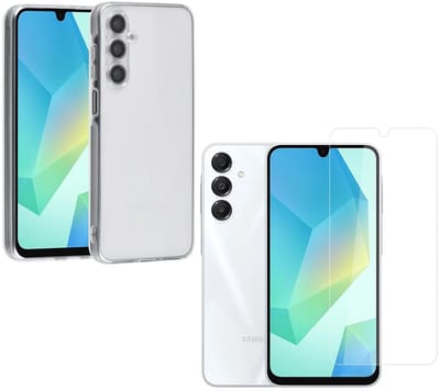 Silicone hoesje Transparant met 2 Pack Tempered glas Screen Protector Geschikt voor: Samsung Galaxy A16