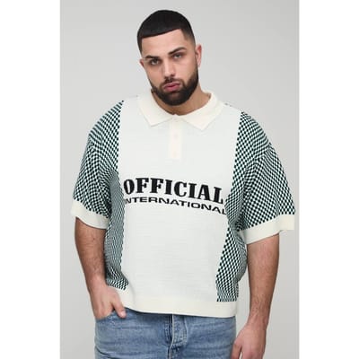 Plus Oversized Boxy Check Official Moto Gebreide Polo | Ecru | Size 2XL