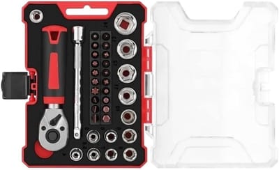 Gereedschapsset Ratelsleutelset - Dopsleutelset Koffer - Huishoudelijke Klussen - Ergonomisch Ratelhandvat - 35-delig - Grijs