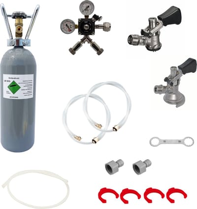 Accessoirepakket voor biertap Kontakt 2-kraans - met Fustkoppeling Type D, Type M en CO2-fles 2 kg