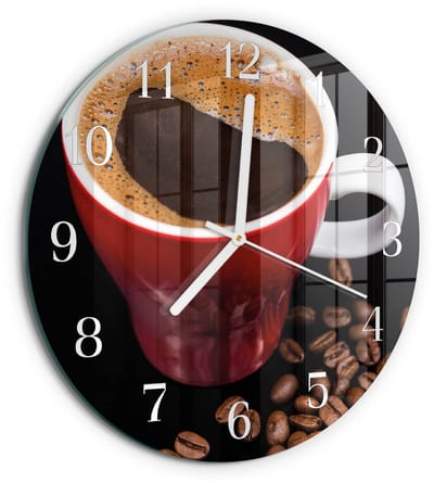 Tulup Wandklok - Kopje koffie Moderne Glazen Wandklok - 30fi cm - Bruin Wandklok Glas Met Motief - Witte Handen - Ronde Wandklok - Glazen Klok Met Print - Wandklok Glas Met Motief