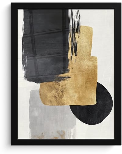 Poster in lijst - Fotolijst 30x40 cm - Posters - Goud - Rechthoeken - Cirkels - Abstract - Posterlijst zwart - Decoratie - Wanddecoratie woonkamer - Muurdecoratie slaapkamer