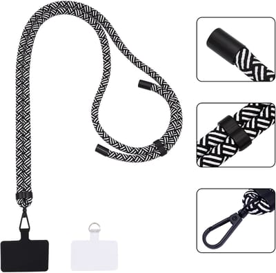 Casemania Extra Sterke Telefoonkoord - Herringbone - Dikke Verstelbare Telefoonketting - Universeel Koord voor Smartphone - Stevig Draagkoord voor Telefoon - Lanyard Crossbody Cord - Zwart en Wit