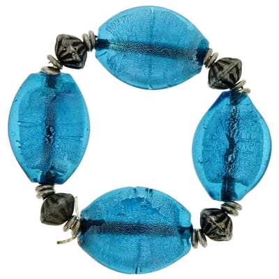 Behave - Elastische armband met blauwe glaskralen - handgemaakt - 15 cm