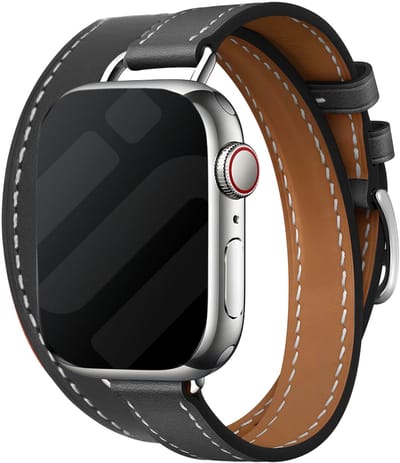 Strap-it Double Tour leren bandje - Geschikt voor Apple Watch -Series 1/2/3/4/5/6/7/8/9/10/11/SE/SE2/SE3/Ultra (2/3) - Zwart - Luxe bandje leer voor iWatch maat: 44mm / 45mm / 46mm / 49mm