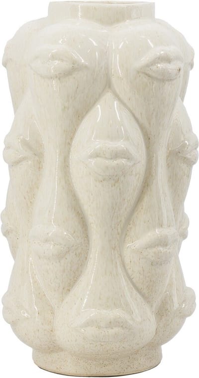 HomeBound by KY | Aardewerk vaas lips beige | 19x19x35cm | bloemenvaas keramiek lippen off-white