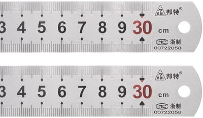 2x Metalen Liniaal 30cm/12 Inch RVS Meetlat met MM en Inch Maatverdeling