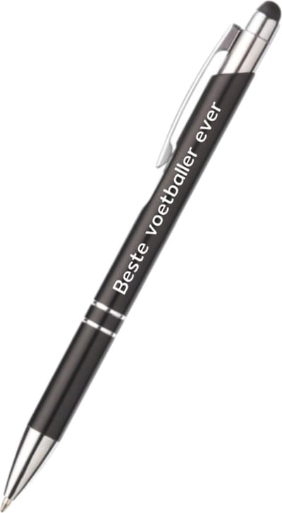 beste voetballer ever pen - zwart - gegraveerd - Voetbal - sporter - pen met tekst - leuke pennen - grappige pennen - sportpennen - sporter cadeau - cadeau - bedankje - afscheidscadeau teamgenoot - welkomst cadeau - met soft touch