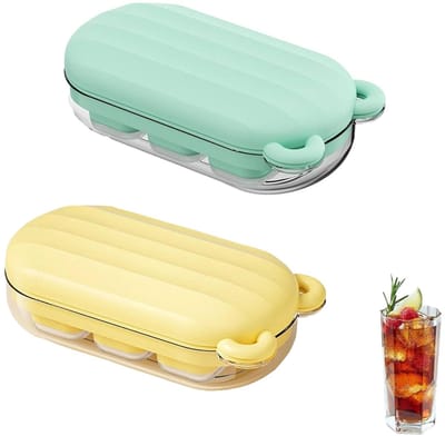 Dailygoods- IJsblokjesvorm met deksel - 2 stuks - Siliconen - 6 vakjes - Ruimtebesparend - 12,5 x 7 x 4 cm - Geurloos en veilig - Ijsblokjeshouder