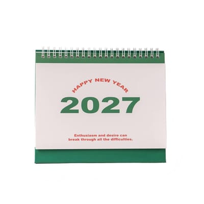Bureaukalender 2026-2027 – Engelstalige Tafelkalender – Flipkalender met Maandoverzichten – Bureauplanner voor Kantoor, Studie en Thuis – Studenten en Professionals – Groen – 19 × 16 cm – 1 Stuk
