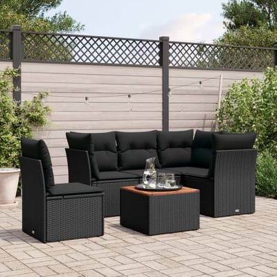 vidaXL - 6-delige - Loungeset - met - kussens - poly - rattan - zwart