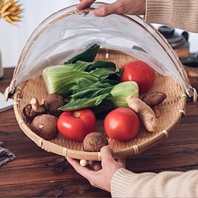 SnelShoppen - Ronde Bamboe Opbergmand met Deksel voor Groenten, Fruit, Brood & Meer - 30 cm Diameter, Natuurlijke Kleur, Multifunctioneel voor Keuken