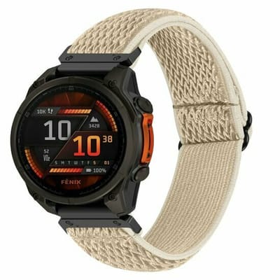 By Qubix - Geschikt voor Garmin bandje - 20mm Quickfit - Elastische Solo Loop nylon bandje - Beige - Geschikt voor Garmin Fenix 7s/6s/5s / Instinct 2s / Epix Pro Gen 2 (42mm)