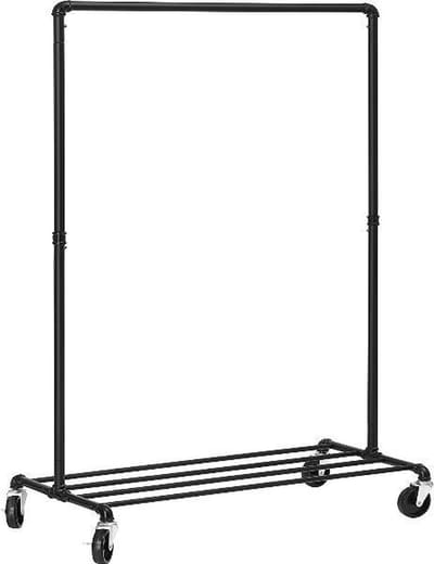 FurnStar - Kledingrek - Kledingrek op wieltjes - Metaal - Zwart - 163 x 100 x 49 cm