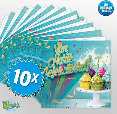 10x Muziekwenskaart - Van harte gefeliciteerd – zelf opneembaar – 60 seconden – 21x21cm – hoge kwaliteit – inclusief envelop