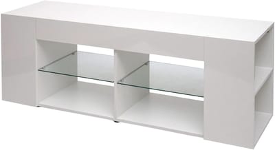 TV-rek MCW-L36, TV-standaard TV-tafel lowboard TV-kast ladekast, hout 50x144x40cm opbergvak, hoogglans wit