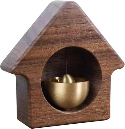 Deurbel Bel - Winkeliersbel Houten - Winkel Decoratie - Magnetisch Ophangsysteem - 8.6x8.5x3cm - Walnoot