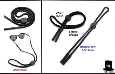 Bob Online™ - 2 Stuks (1 x Blauw + 1 x Zwart) - Verstelbare Brillenkoord - Nylon Brilband - Anti-slip Brilkoord - Unisex Brillen Nekkoord – Sportzonnebrilhouderriem - 2 Pcs – Black & Blue – Anti Slip Glasses Lanyard – Eyewear Retainer Strap