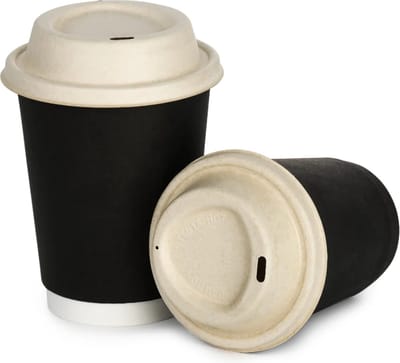 ECO Koffiebeker 8oz 240 ml Zwart en Suikerriet deksel wit - 50 Stuks- wegwerp papieren bekers karton kraft – drank bekers – drinkbekers- koffie beker – wegwerpbeker – Koffiekopjes – Koffiemokken - Warme en Koude Dranken