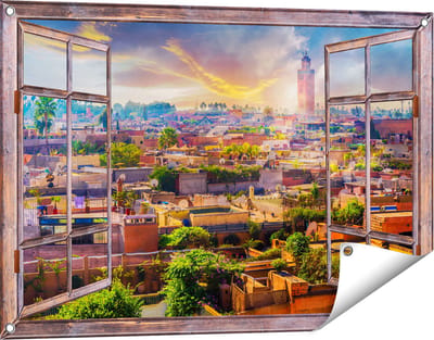 Gards Tuinposter Doorkijk Medina van Marrakesh in Marokko - 90x60 cm - Tuindoek - Tuindecoratie - Wanddecoratie buiten - Tuinschilderij