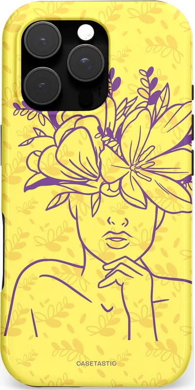 Casetastic hoesje geschikt voor Apple iPhone 16 Pro - MagSafe - Dubbellaagse bescherming - Floral Essence - Fashion Case - Goud Beige