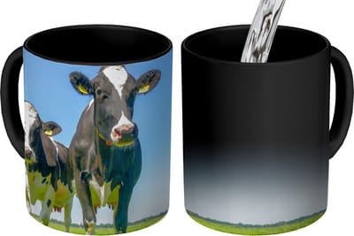 Magische Mok - Foto op Warmte Mokken - Koffiemok - Koeien - Weiland - Gras - Dieren - Boerderij - Magic Mok - Beker - 350 ML - Theemok