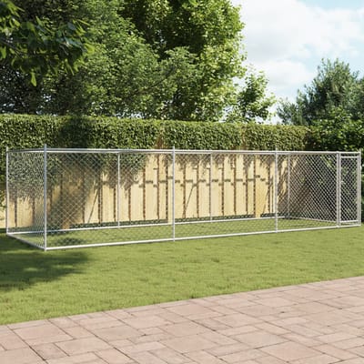 vidaXL - Hondenhok - met - deur - 6x2x1,5 - m - gegalvaniseerd - staal - grijs