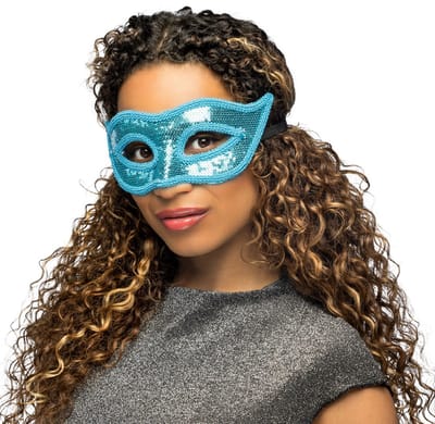 Boland - Masker Venice sequins turquoise Blauw - Volwassenen - Showgirl - Glamour - Carnaval accessoire - Venetiaans masker