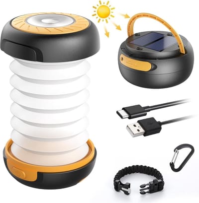 SnelShoppen - GlobaLink LED Camping Lamp Opvouwbare Solar Lantern Power Bank met 2 Oplaadmethoden (Solar/USB), 3 Lichtmodi, Inclusief Survival Armband