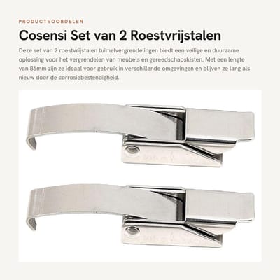 Dailygoods- Tuimelvergrendeling 2 Stuks - Roestvrij Staal - 86mm Lengte - Klemclip met Veerstalen Haak - Antioxiderend - Stabiel en Betrouwbaar - Haspsluiting