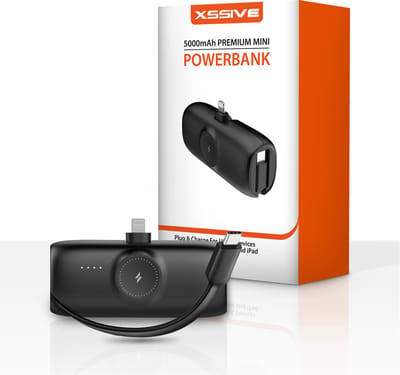 Mini Powerbank 5000 mAh - Geschikt voor Lightning Poort en Watch - Ingebouwde USB C Snellader Kabel voor 16 Pro Max - Draadloze Oplader voor Series 1-10/SE/Ultra - 20W Fast Charger - Compact en Licht - Zwart