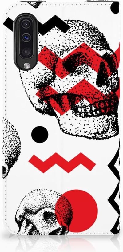 Mobiel BookCase Samsung Galaxy A50 Skull Red