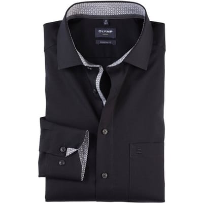 OLYMP Luxor modern fit overhemd - mouwlengte 7 - zwart (contrast) - Strijkvrij - Boordmaat: 38