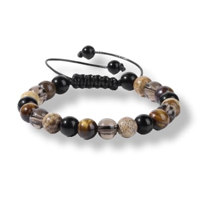 Armband 8 mm natuursteen - verstelbaar 17 tot circa 22 cm - diverse kleuren bruin en zwart
