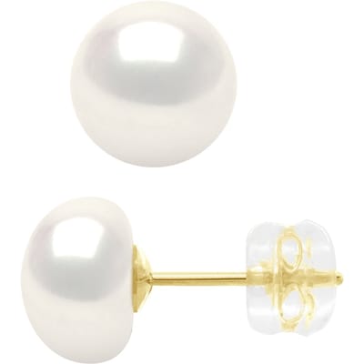 Oorbellen Geel Goud - Echte Gecultiveerde Zoetwaterparels Knop 8-9 mm